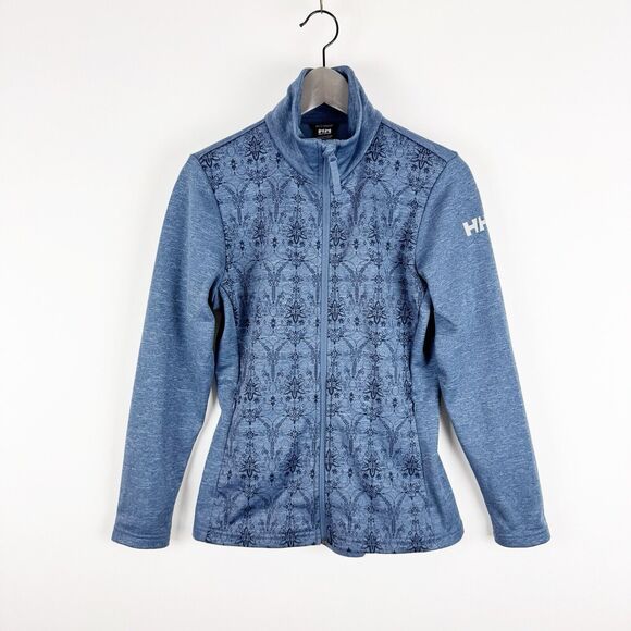 Helly Hansen Graphic Fleece Jacket Women's Blue Floral Full Zip Outdoor Small - Picture 1 of 16